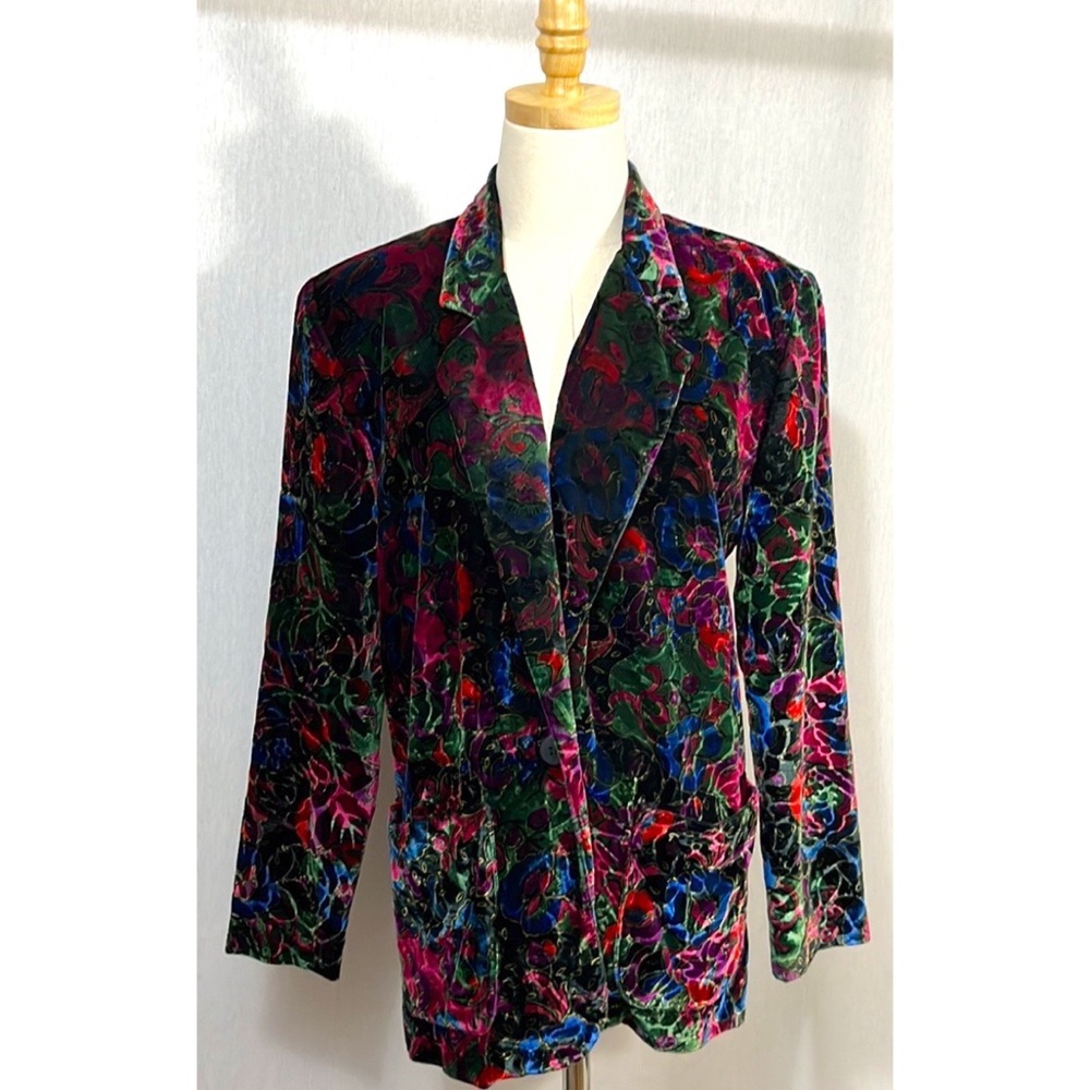 Vintage Katie Brooke floral velvet blazer jacket Made in USA